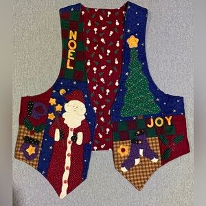 Vintage Handmade Christmas Vest Santa-Snowman-Multicolor